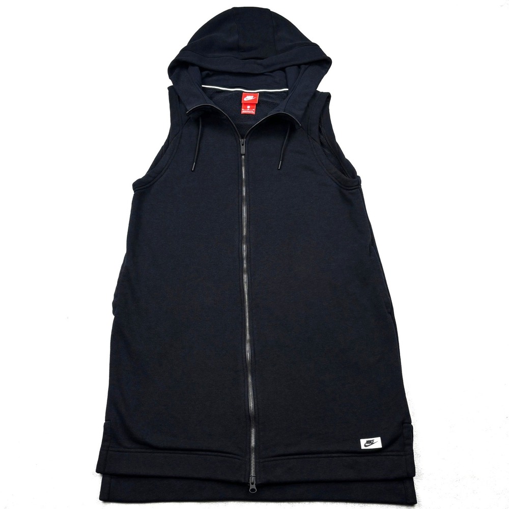 Nike Vest Womens Medium Black Full Zip Sleeveless Longline Hoodie Jacket 831739